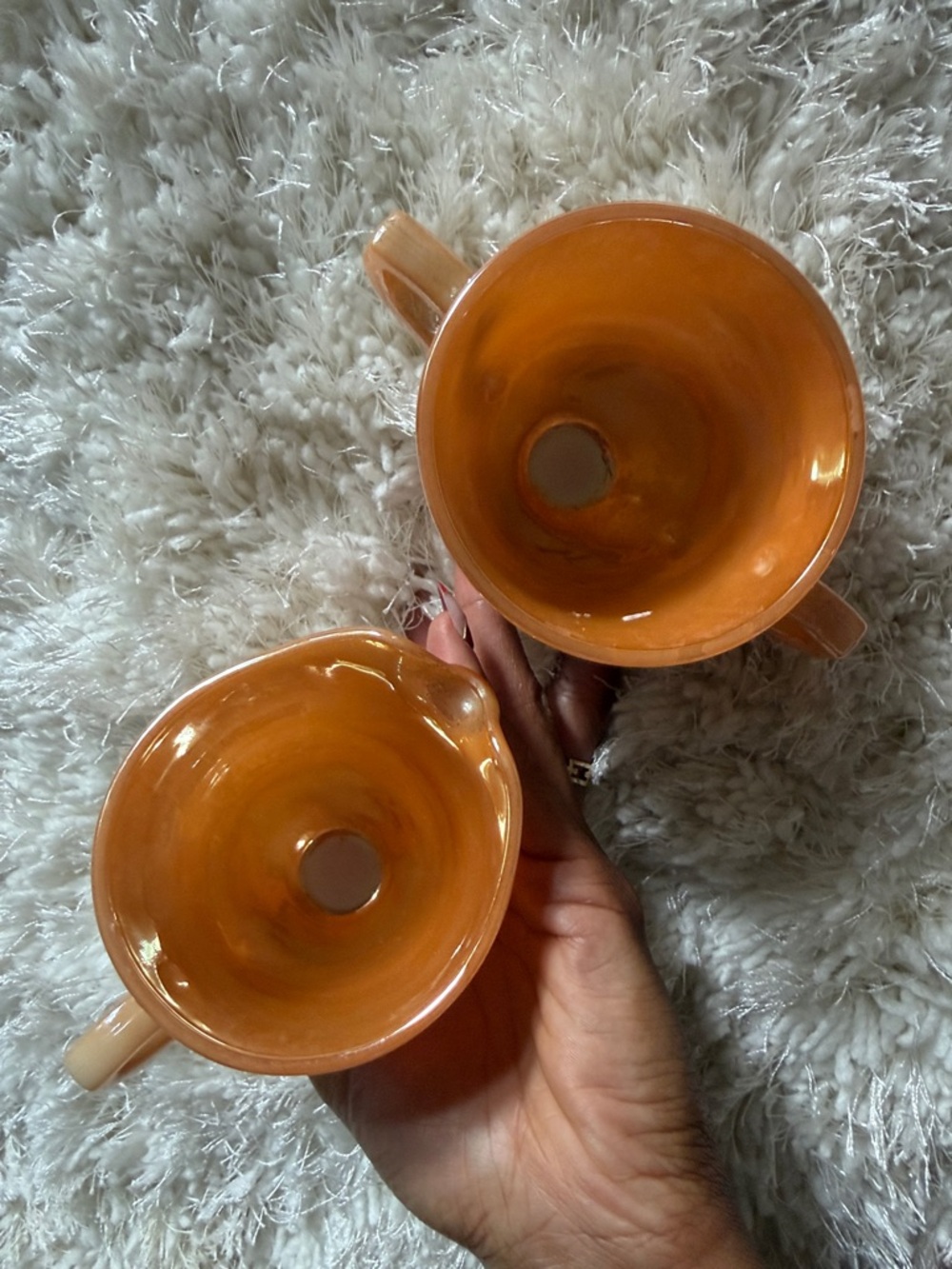 Vintage Fire-King Peach Luster Cream & Sugar Set Iridescent Milk Glass - Picture 7 of 7